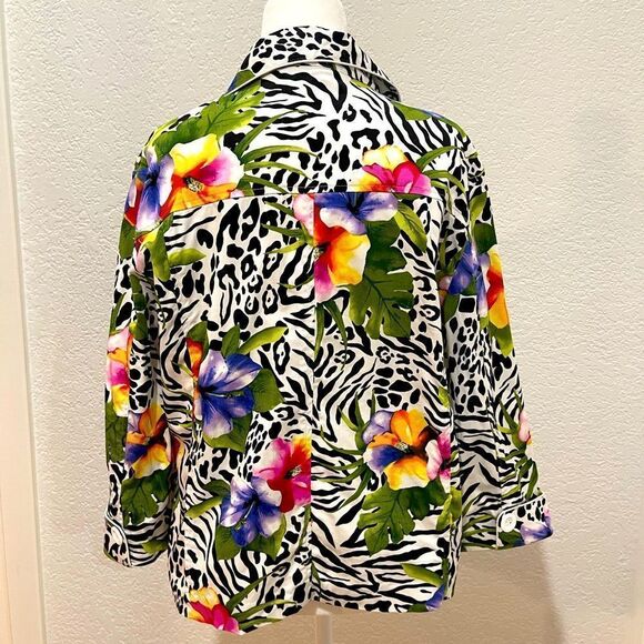 Erin London Button Front Jungle Motif Jacket Size Large - Picture 2 of 8